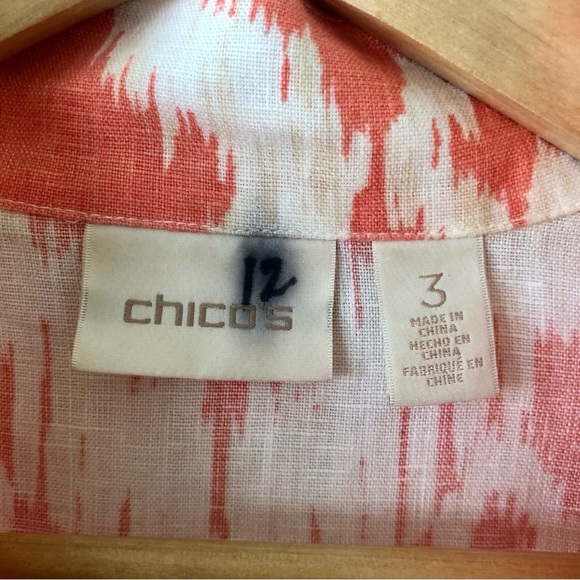 Chico’s Ikat Linen Jacket Open Front Cardigan in Sunrise Orange Size - Picture 8 of 9